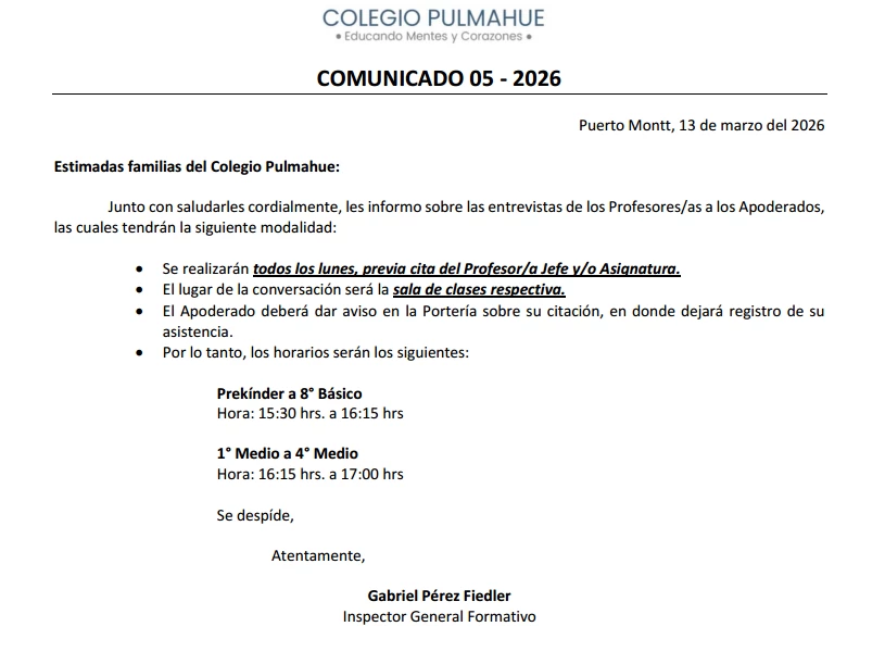 Comunicado Oficial 05, 13-03-2026