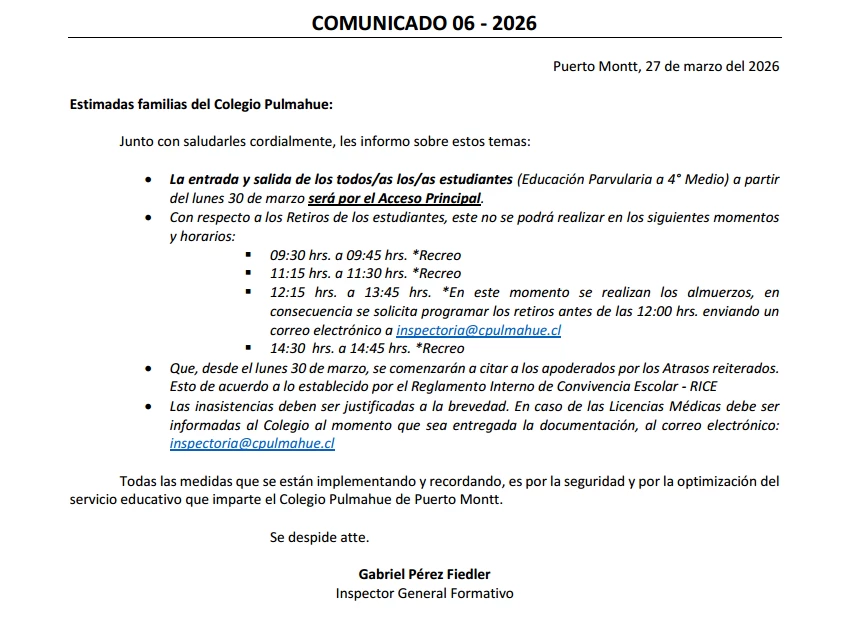 Comunicado Oficial 06, 27-03-2026