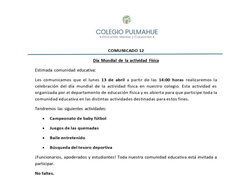 Comunicado Oficial 12, 09-04-2026