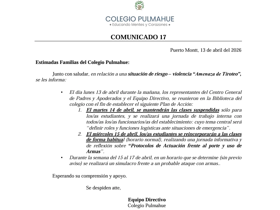 Comunicado Oficial 17, 13-04-2026