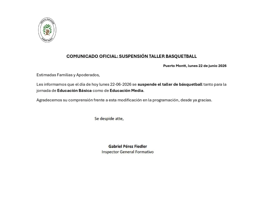 COMUNICADO OFICIAL: SUSPENSIÓN TALLER BASQUETBALL