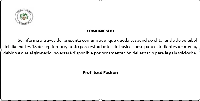 Imagen de la noticia: Comunicado Taller de Voleibol