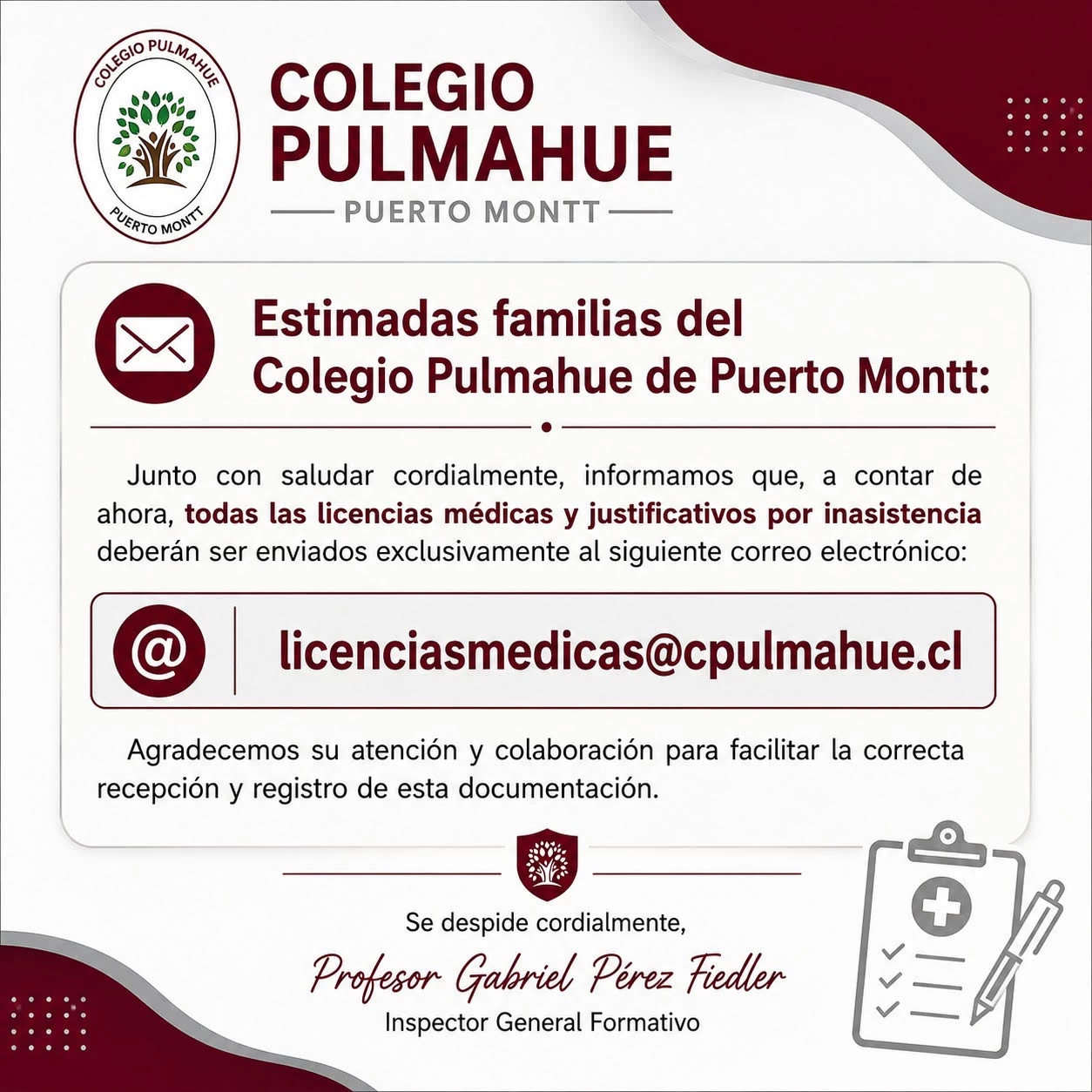 Imagen de la noticia: Estimadas familias del Colegio Pulmahue de Puerto Montt