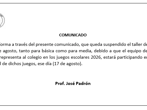 Suspensión de taller de Basquetbol 17 de agosto