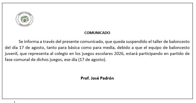Imagen de la noticia: Suspensión de taller de Basquetbol 17 de agosto
